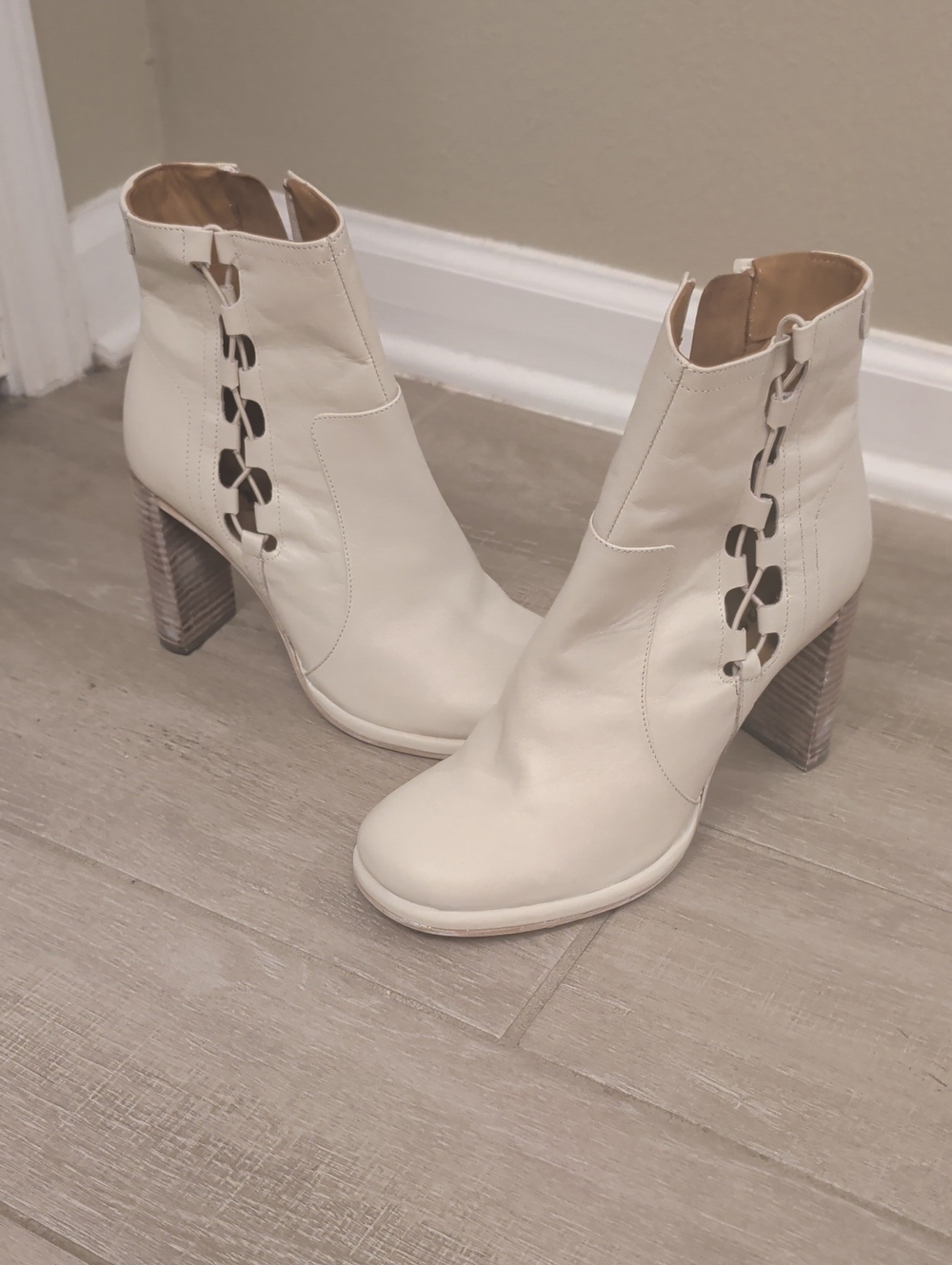 Free People Women's Cream Lace-Up Block Heel Ankle Boots